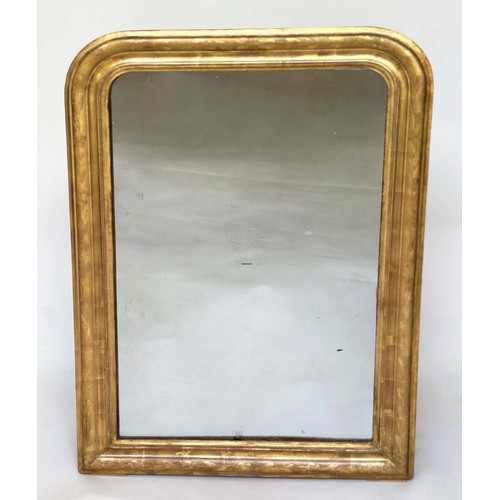 212 - WALL MIRROR, late 19th century French giltwood with arched incised frame, 67cm W x 99cm H.