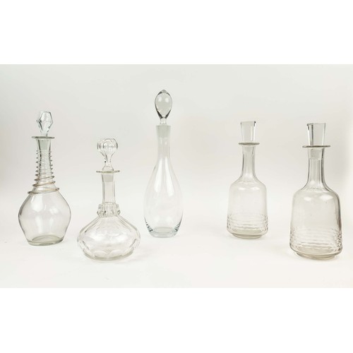 20 - COLLECTION OF ASSORTED DECANTERS, comprising a pair of early 20th century decanters, a spiral twist ... 