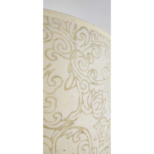 21 - LARGE CERAMIC TABLE LAMP, yellow glazed finish, inverted baluster form, complete with shade.