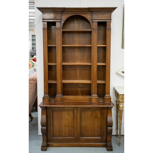 193 - OPEN BOOKCASE, 19th century and later walnut with associated top above a base of two doors, 207cm H ... 