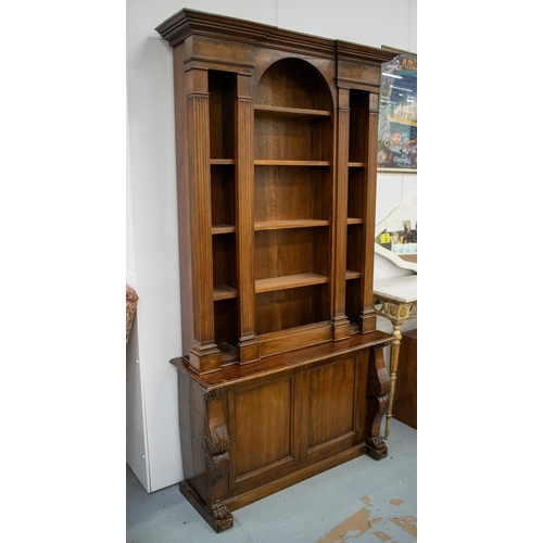 193 - OPEN BOOKCASE, 19th century and later walnut with associated top above a base of two doors, 207cm H ... 