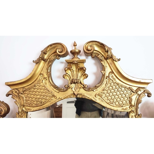 90 - OVERMANTEL, late Victorian giltwood and gesso, circa 1890 with red velvet lined shelves, 133cm H x 1... 