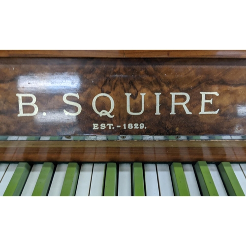 93 - MODEL 'MINX MINATURE' PIANO, Art Deco burr walnut by B. Squire, with green and white keys, 52cm D x ... 