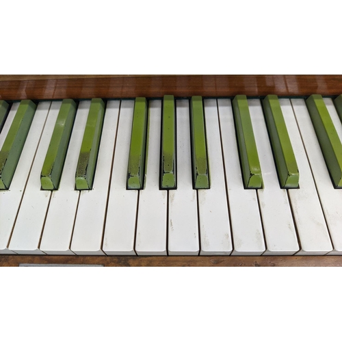 93 - MODEL 'MINX MINATURE' PIANO, Art Deco burr walnut by B. Squire, with green and white keys, 52cm D x ... 