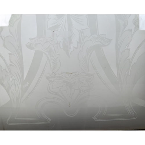 281 - DOOR PANELS, a set of three late 19th century Dutch, grain painted with Art Nouveau etched glass, ea... 