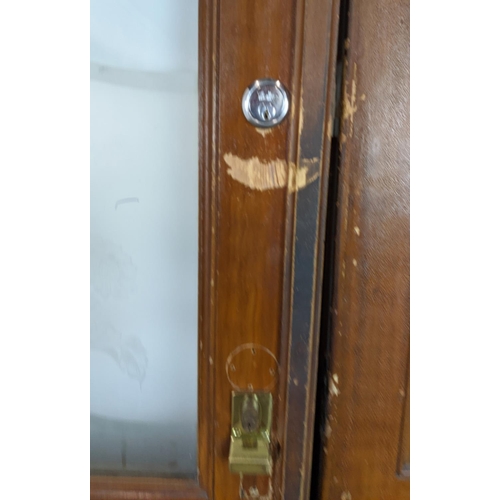 281 - DOOR PANELS, a set of three late 19th century Dutch, grain painted with Art Nouveau etched glass, ea... 