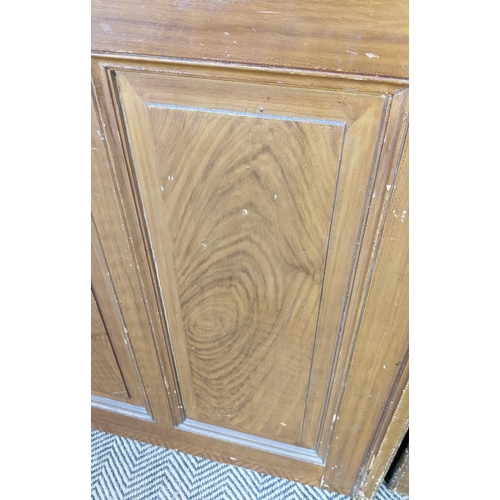 281 - DOOR PANELS, a set of three late 19th century Dutch, grain painted with Art Nouveau etched glass, ea... 