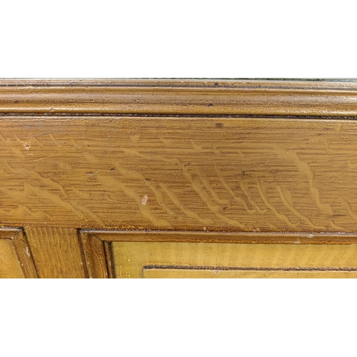 281 - DOOR PANELS, a set of three late 19th century Dutch, grain painted with Art Nouveau etched glass, ea... 