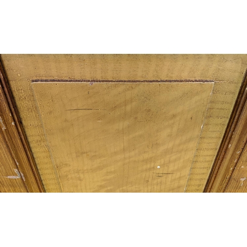 281 - DOOR PANELS, a set of three late 19th century Dutch, grain painted with Art Nouveau etched glass, ea... 