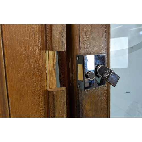 281 - DOOR PANELS, a set of three late 19th century Dutch, grain painted with Art Nouveau etched glass, ea... 