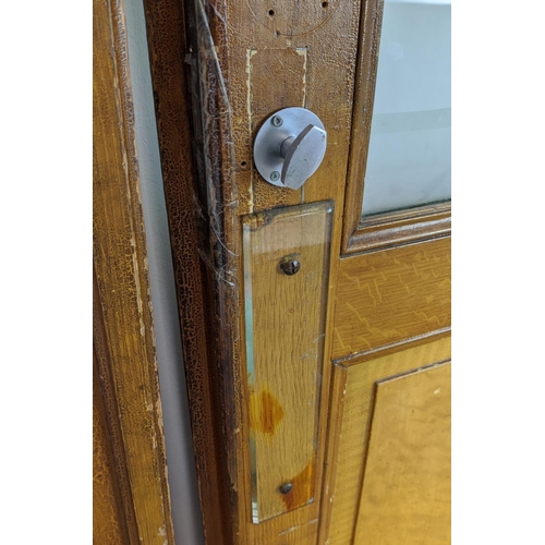 281 - DOOR PANELS, a set of three late 19th century Dutch, grain painted with Art Nouveau etched glass, ea... 