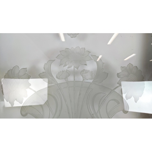 281 - DOOR PANELS, a set of three late 19th century Dutch, grain painted with Art Nouveau etched glass, ea... 