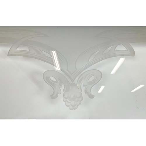 281 - DOOR PANELS, a set of three late 19th century Dutch, grain painted with Art Nouveau etched glass, ea... 