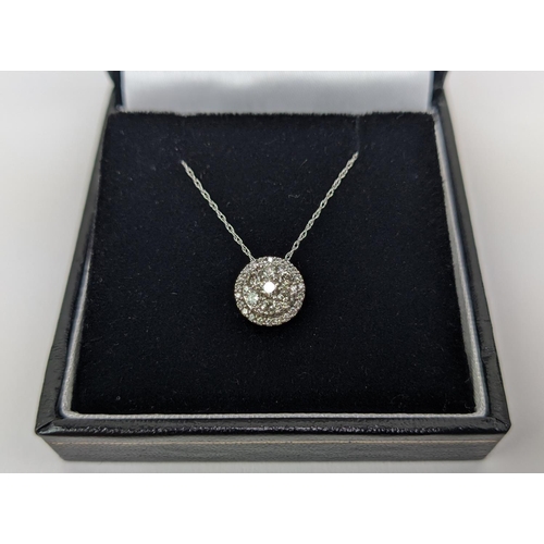 19 - A 9CT WHITE GOLD DIAMOND SET CLUSTER NECKLACE, set with round brilliant cut diamonds of approximatel... 