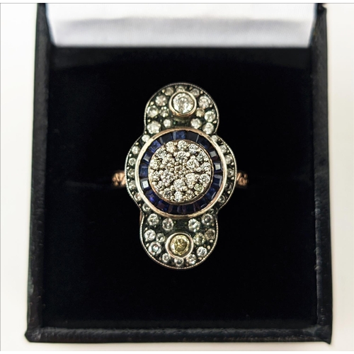 23 - AN 8CT GOLD GEORGIAN STYLE DIAMOND SET DRESS RING, with baguette cut sapphires, ring size P½, comple... 