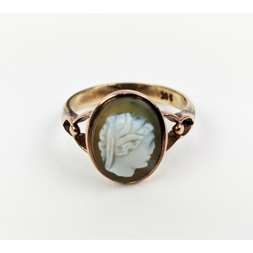 28 - A 9CT ROSE GOLD CAMEO DRESS RING, early 20th century, ring size M½, pierced setting, complete with b... 