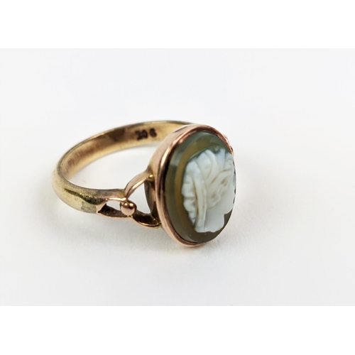 28 - A 9CT ROSE GOLD CAMEO DRESS RING, early 20th century, ring size M½, pierced setting, complete with b... 