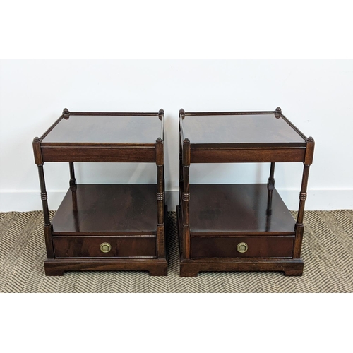 97 - LAMP TABLES, a pair, Georgian style mahogany, each with single drawer, 56cm H x 48cm W x 48cm D. (2)