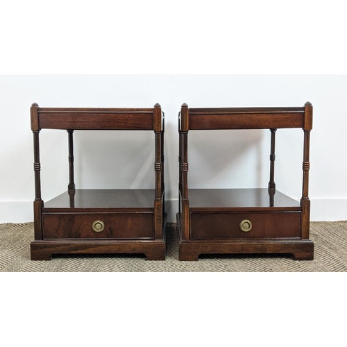 97 - LAMP TABLES, a pair, Georgian style mahogany, each with single drawer, 56cm H x 48cm W x 48cm D. (2)