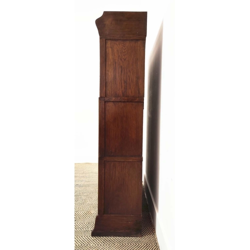 98 - STACKING BOOKCASE, early 20th century oak with three glazed doors, 124cm H x 86cm W x 28cm D.