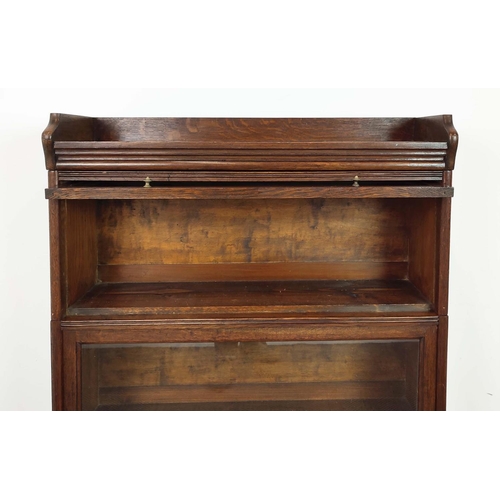 98 - STACKING BOOKCASE, early 20th century oak with three glazed doors, 124cm H x 86cm W x 28cm D.