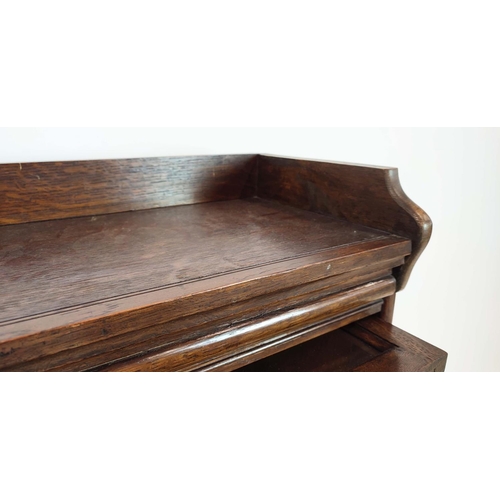 98 - STACKING BOOKCASE, early 20th century oak with three glazed doors, 124cm H x 86cm W x 28cm D.