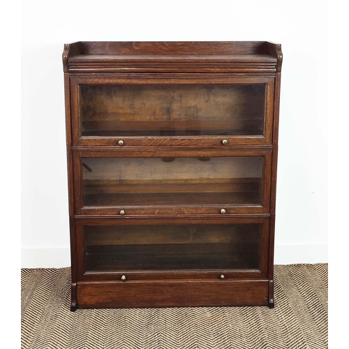 98 - STACKING BOOKCASE, early 20th century oak with three glazed doors, 124cm H x 86cm W x 28cm D.