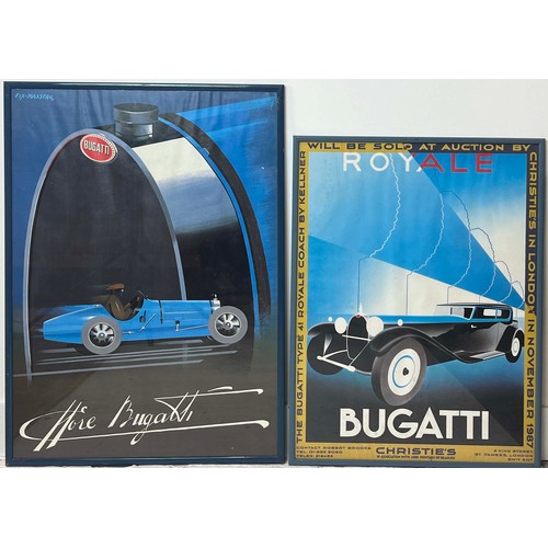 98 - PIERRE FIX-MASSEAU (French 1905-1994), 'Bugatti', poster, 79cm x 55cm, framed, together with a Chris... 