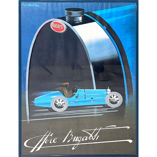 98 - PIERRE FIX-MASSEAU (French 1905-1994), 'Bugatti', poster, 79cm x 55cm, framed, together with a Chris... 