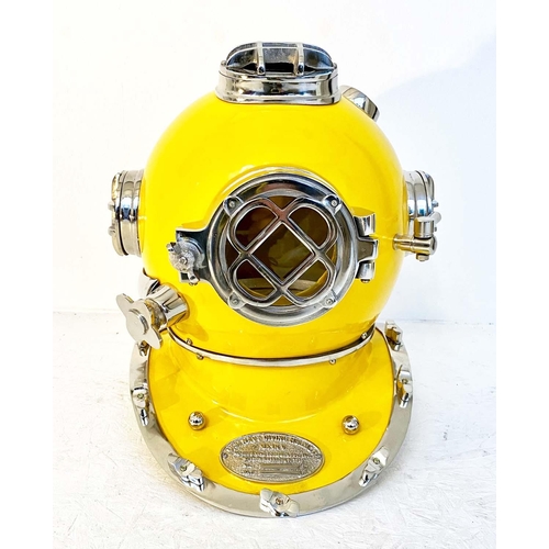 382 - DECORATIVE DIVERS HELMET, reproduction, in a yellow finish, 45cm H