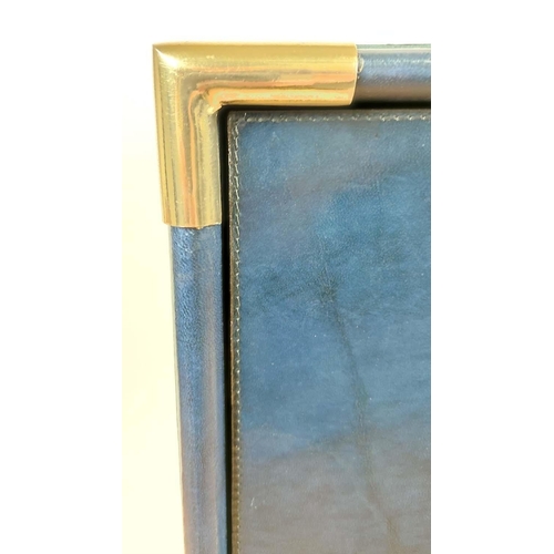 301 - CHEST OF DRAWERS, blue leathered and gilt metal with three drawers, 87cm H x 100cm W x 46cm D.