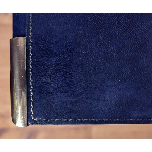 301 - CHEST OF DRAWERS, blue leathered and gilt metal with three drawers, 87cm H x 100cm W x 46cm D.