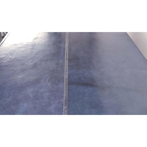 301 - CHEST OF DRAWERS, blue leathered and gilt metal with three drawers, 87cm H x 100cm W x 46cm D.