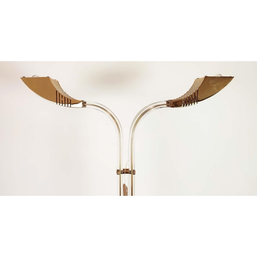 412 - FLOOR LAMP, lucite and gilt metal, two branch light, 189.5cm H approx.