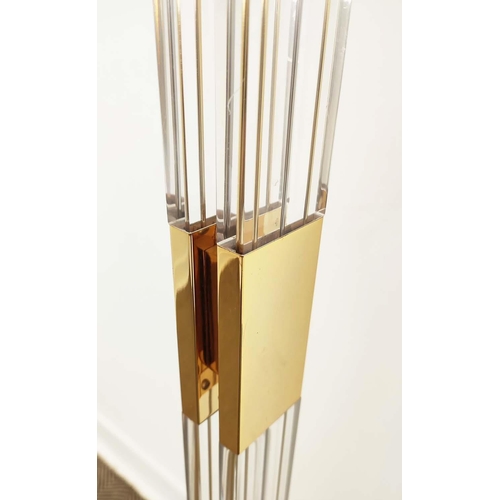 412 - FLOOR LAMP, lucite and gilt metal, two branch light, 189.5cm H approx.