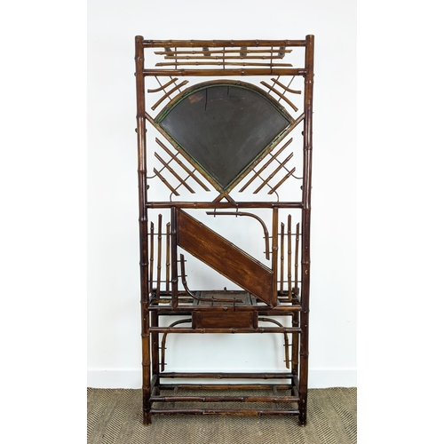 413 - HALL STAND, vintage 1920s English bamboo, with bevelled plate mirror, 193cm x 85cm x 28cm.