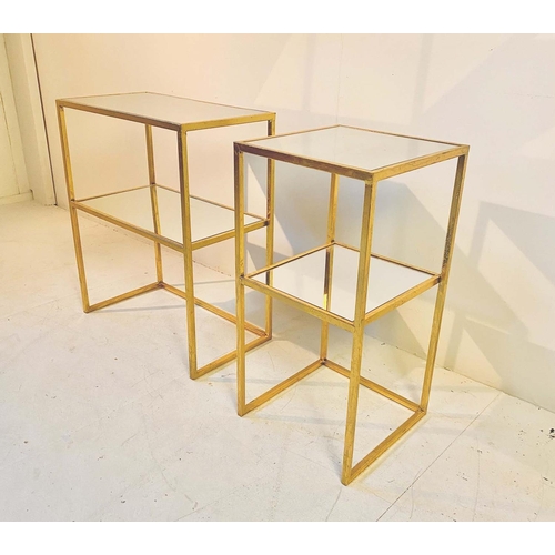 423 - SIDE TABLES, two differing two-tier form, both gilt metal and mirrored glass, largest 60cm H x 51cm ... 