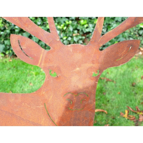 426 - GARDEN SCULPTURAL STAG SILOUETTE STATUES, in oxidised finished metal, 130cm H x 135cm x 30cm.