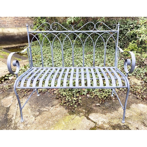 429 - GARDEN BENCH, lead grey painted metal, 95cm H x 110cm W x 46cm D.