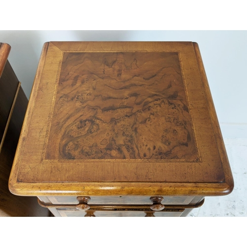 434 - BEDSIDE CHESTS, a pair, Victorian style burr walnut with four drawers, 73cm H x 37cm W x 36cm H. (2)