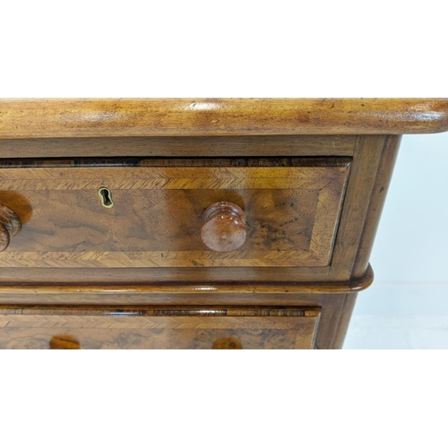 434 - BEDSIDE CHESTS, a pair, Victorian style burr walnut with four drawers, 73cm H x 37cm W x 36cm H. (2)