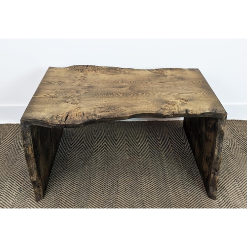 446 - LOW TABLE, in naturalistic wood design, 90cm W x 46cm H x 67cm D.