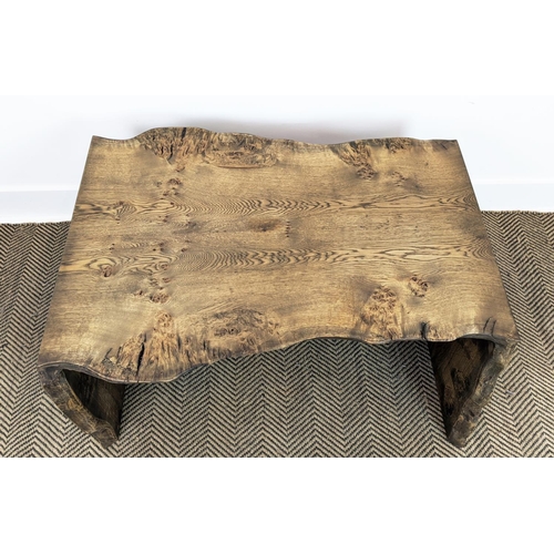 446 - LOW TABLE, in naturalistic wood design, 90cm W x 46cm H x 67cm D.