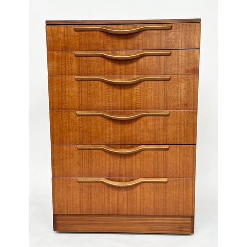 472 - CHEST, teak with six drawers and shaped handles, 102cm H x 68cm W x 40cm D.