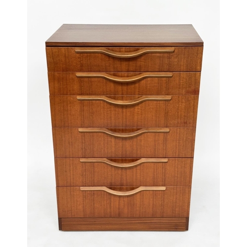 472 - CHEST, teak with six drawers and shaped handles, 102cm H x 68cm W x 40cm D.