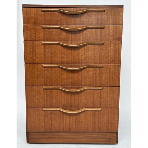 472 - CHEST, teak with six drawers and shaped handles, 102cm H x 68cm W x 40cm D.