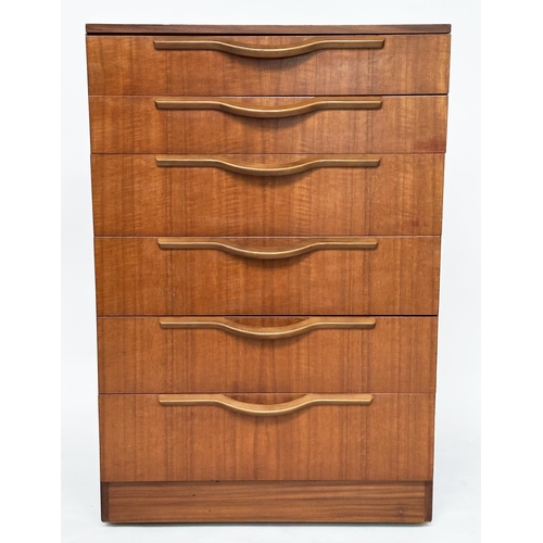 472 - CHEST, teak with six drawers and shaped handles, 102cm H x 68cm W x 40cm D.