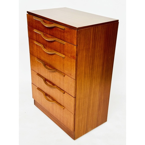 472 - CHEST, teak with six drawers and shaped handles, 102cm H x 68cm W x 40cm D.