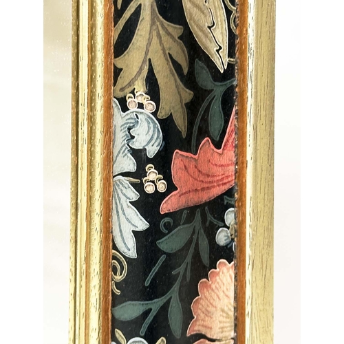 474 - WALL MIRROR, rectangular bevelled with gilded and floral decorated moulded frame, 62cm W x 87cm H.