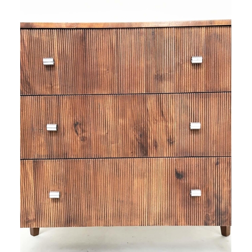 475 - CHEST OF DRAWERS, Art Deco style walnut with three ridge-fronted drawers, 93cm W x 59cm D x 87cm H.